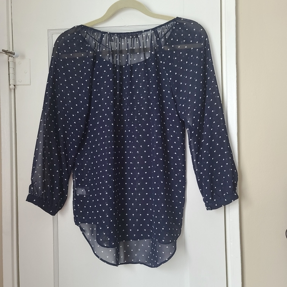 LC Navy Sheer Three Quarter Length Blouse, Small - Picture 2 of 6